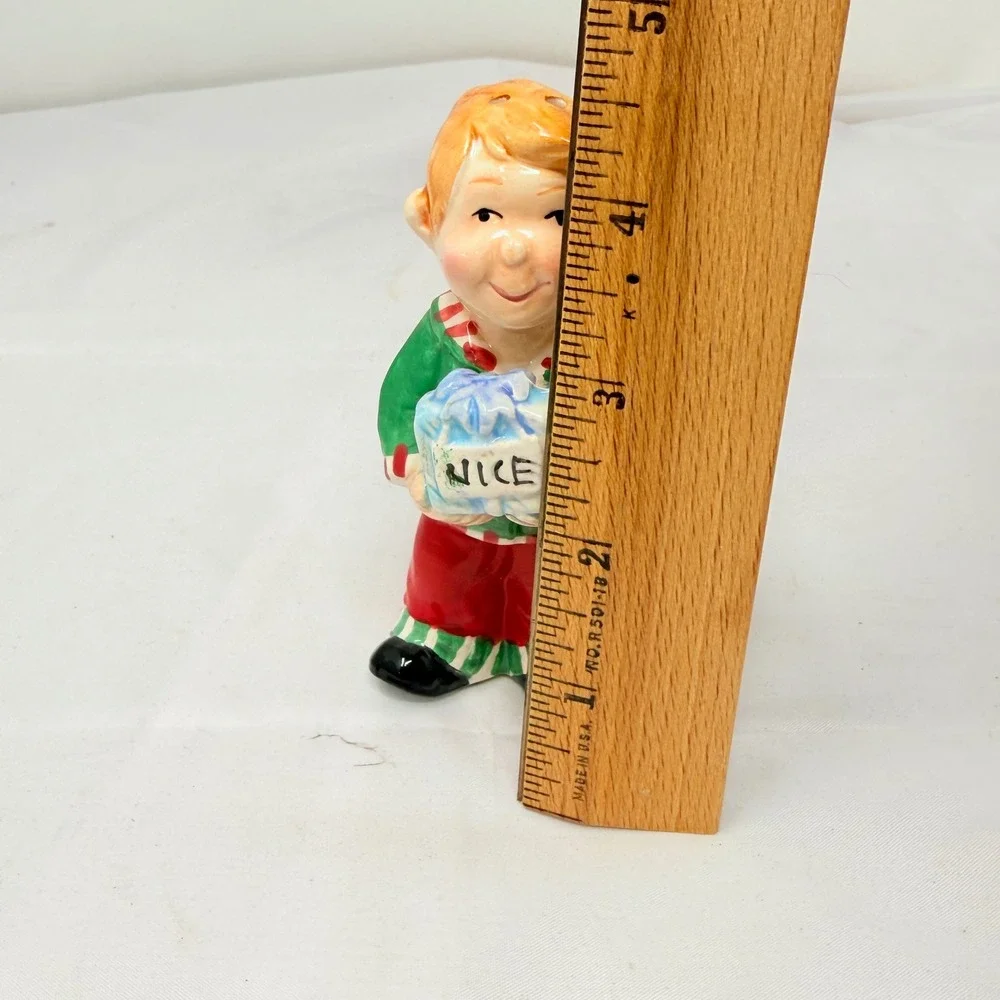 Christmas Naughty or Nice Boy Ceramic Salt Pepper Shaker Holiday Decor 4.75in